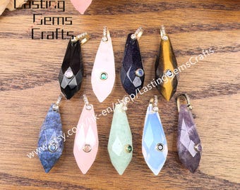 Faceted Teardrop Gemstone With Inlaid Zircon Charms Crystal Cut Stick Point CZ Pendants Jewelry