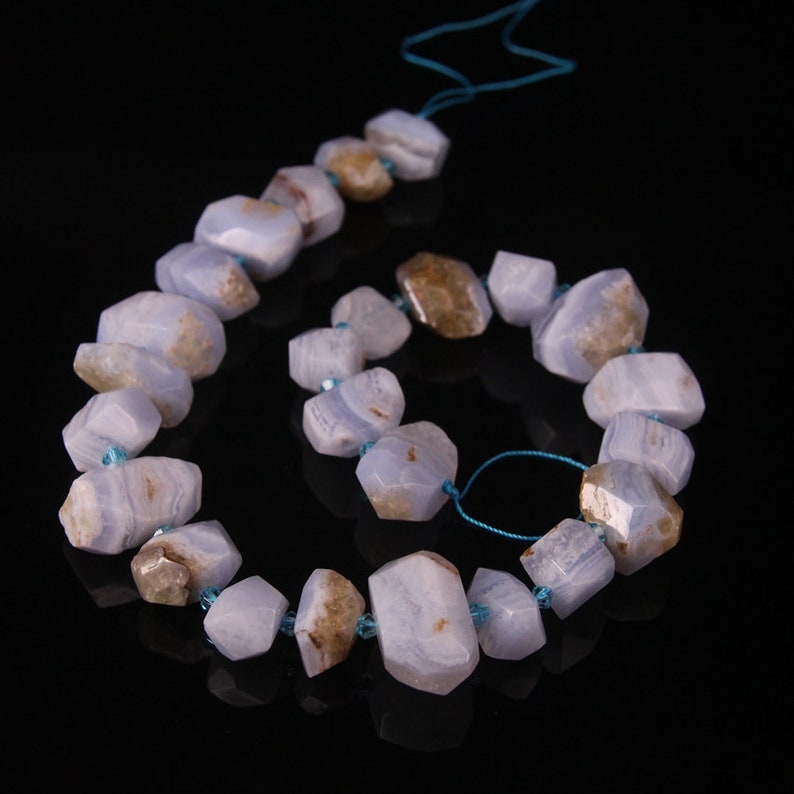 Full Strand,Natural Blue Lace Agate Faceted Nuggets Loose Beads,Cut Stripe Agate Nugget Slab Pendants Craft Bulk Making Bracelet Jewelry