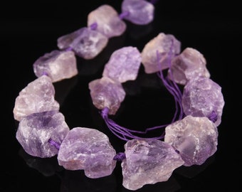 Full Strand,Natural Amethyst Raw Nugget Loose Beads,Rough Purple Crystal Quartz Gems Cut Nugget Chips Graduated Pendants Necklace Jewelry