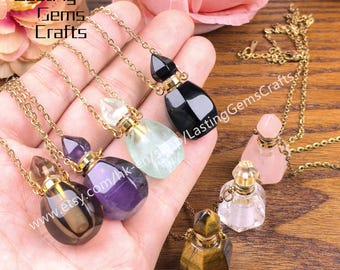 Crystal Essential Oil Diffuser Necklace, Gold Plated Vial Pendant