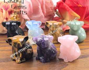 1.5" Crystal Hand-Carved Koala Statue,Gemstone Sitting Animal Figurine Desk Home Decor Gifts