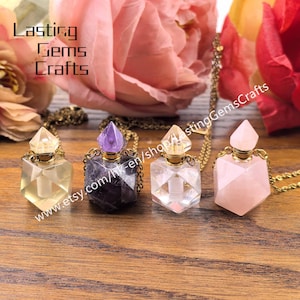 Faceted Square Crystal Perfume Bottle Necklace,Essential Oil Diffuser Pendant Jewelry Gifts