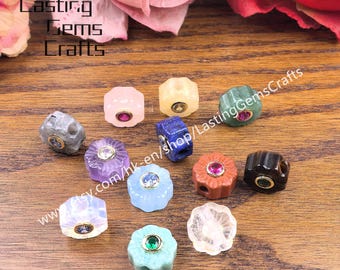 Big Hole Flower Gemstone Beads Inlaid Zircon,Sunflower Connector CZ Crystal Spacer Bead
