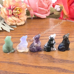 1.2&#39;&#39; Labradorite Wolf Statue,Hand Carved Wolf Gemstone Home Decor, Amethyst Aventurine Animal Figurine Carving Wolf Sculpture Crystal Gifts