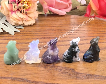Hand Carved Labradorite Wolf Statue, Crystal Gemstone Animal Figurine Home Decoration Gifts (1.2'')
