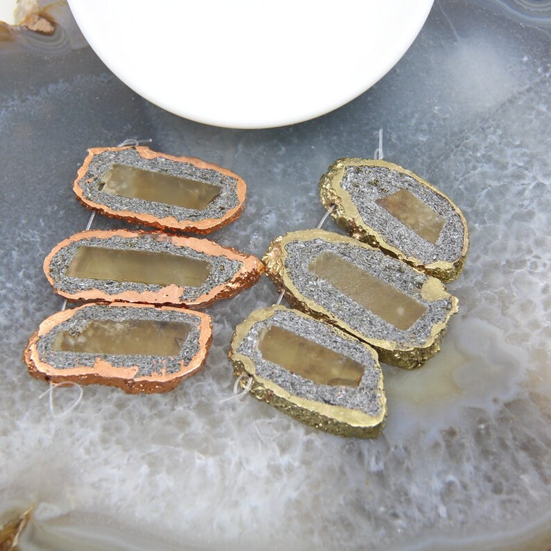 Set Freedom Shape Titanium Plating Rose Gold Edge Slab Beads Pendants Necklace,Top Drilled Geode Nugget Druzy Slice Jewelry Crafts Wholesale