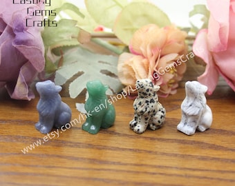 Hand Carved Crystal Wolf Figurine, Healing Gemstone Decor (1.5'')
