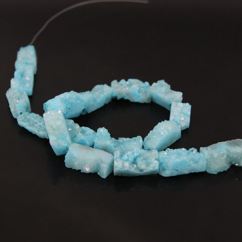 Light Blue Natural Roug Quartz Geode Druzy Freeform Rectangle Slab Nugget Beads,Full strand Raw Crystal Drusy Slice Pendant Jewelry