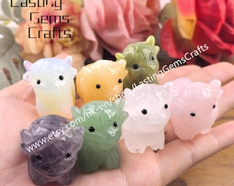 1.5inch Crystal Highland Cattle Figurine,Gemstone Cow Baby Statue,Healing Quartz Animal Decor Gift