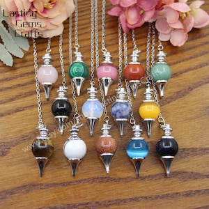 Round Shape Quartz Pendulum,Natural Stone Point Pendulum Pendant,Healing Crystal Pendulum,Gemstone Necklace Jewelry Crafts,Divination Tool