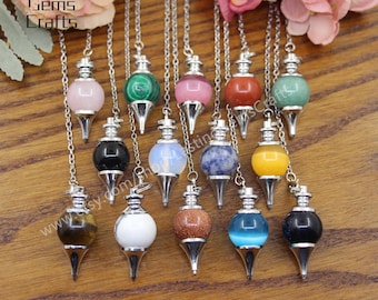 Round Shape Quartz Pendulum,Natural Stone Point Pendulum Pendant,Healing Crystal Pendulum,Gemstone Necklace Jewelry Crafts,Divination Tool