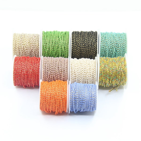 11 Color Choice,Colourful Miyuki Delica Tube Beads Rosary Chains,Small Size Japanese Seed Bead 11/0 Brass Wire Wrapped Link Chain Necklace