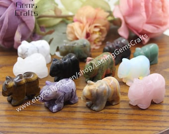 Hand Carved Gemstone Bear Figurine, Mini Crystal Animal Sculpture (1.5 Inches)