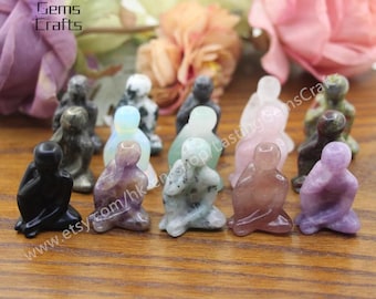 Hand Carved Gemstone Thinker Statue, Meditation Decor (1.5 inch)
