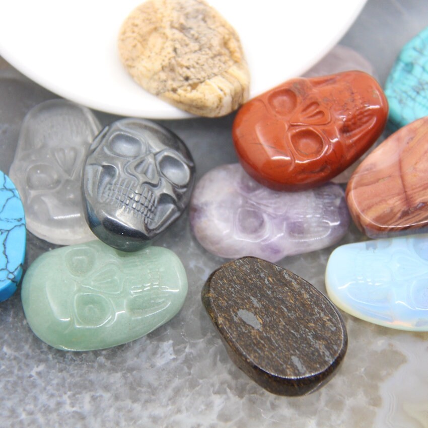 Flat Gemstones Hand Carved Skull13 Kinds Stonesrose Etsy
