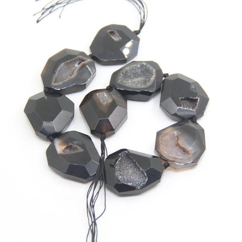 Large Size Natural Geode Agate Cut Nuggets Slab Loose Beads,Raw Drusy Faceted Onxy Druzy Freeform Shaped Slice Jewelry Making,9PcsStrand