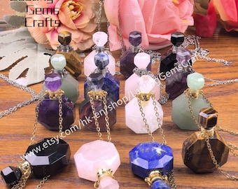 Chakra Crystal Perfume Bottle Necklace, Essential Oil Diffuser Pendant