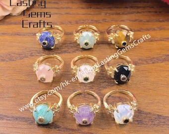Faceted Oval Gemstones Ring Inlaid Zircon Butterfly Crystal Quartz Cabochon Gold Plated Rings