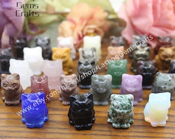 Carved Gemstone Cat Figurine, Small Crystal Animal Statue (1.2 Inch)