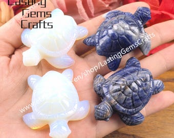 Hand-Carved Opalite Sea Turtle, Gemstone Tortoise Figurine Sculpture,Animal Statue Home Decoration ,2inch