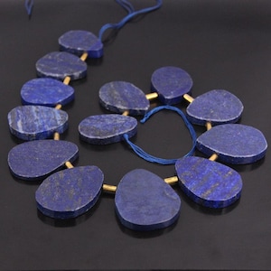 Full strand,Large Size Lapis Lazuli Teardrop Slabs Top drilled Loose Beads,Natural Blue Stone Slice Nugget Pendants Crafts Findings Bulk
