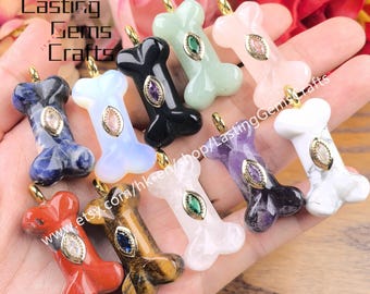 Gemstone Carved Bone Pendant Inlaid Zircon Charms For Jewelry,Crystal With CZ Paved Jewelry
