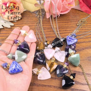 Triangle Chakra Crystal Essential Oil Diffuser Vial Necklace Healing Quartz Gemstone Perfume Bottle Pendant Charms Women Fashion Jewelry