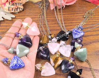 Triangle Chakra Crystal Essential Oil Diffuser Necklace, Gemstone Pendant