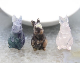 Hand Carved 1.2" Mini Rabbit Statues,Cute Fluorite Rabbit Figurine,Ocean Jasper/Rose quartz Animal Carved,Healing Crystal Office Home Decor