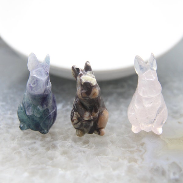 Hand Carved 1.2" Mini Rabbit Statues,Cute Fluorite Rabbit Figurine,Ocean Jasper/Rose quartz Animal Carved,Healing Crystal Office Home Decor