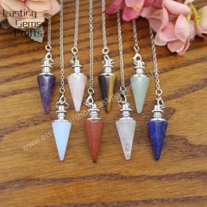 1-10pcs Natural Gemstone Point Pendulum Pendant,Healing Crystal Silver Plated Bail Charms Crafts,Quartz Necklace Jewelry,Divination Tool
