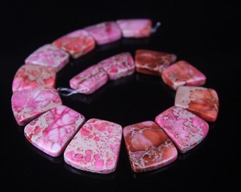 Pink Sea Sediment Jasper Bead Strand,Top Drilled Slab Slice Graduated Pendant Necklace Making