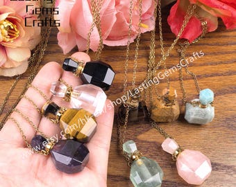 Crystal Essential Oil Diffuser Necklace, Chakra Gemstone Perfume Vial