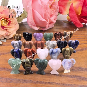 1 inch Hand Carved Crystal Angels Figurine,Mini Angel Statue Crafts Home Decor,Healing Gemstone Reiki Quartz Angel Sculpture,Crystal Gifts