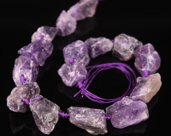 Full Strand,Rough Dark Amethyst Raw Nugget Loose Beads,Natural Purple Crystal Quartz Gems Cut Nugget Chips Pendants Necklace Jewelry