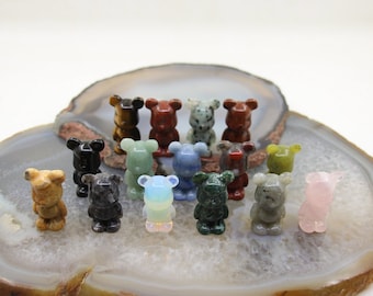 1.5 inches Natural Stone Cute Bear Statue,Hand carved Gloomy Bear Figurine Decor,Healing Crystal Reiki Quartz Animal Sculpture Crafts,Gifts