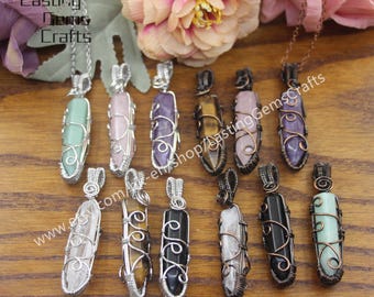 Wire Wrapped Gemstone Point Pendant Necklace,Healing Crystal Quartz Charms Boho Jewelry Gifts