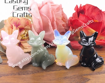 2.3inch Crystal Quartz Sitting Fox,Gemstone Fox Statue Home Decoration, Animal Figurine Craft Gifts