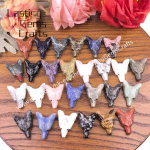Gemstone Carved Wolf Head Pendant, Healing Crystal Jewelry Making,Drilled Wolf Skull Charms DIY