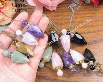 Crystal Bullet Essential Oil Diffuser Necklace, Chakra Gemstone Pendant