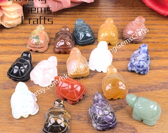 Carved Gemstone Turtle Figurine, Healing Crystal Tortoise Sculpture Mini Animal Statues Home Decoration (1inch)