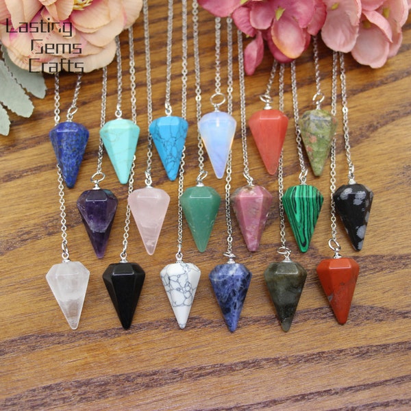 1-10pcs Natural Stone Point Pendulum Pendant,Quartz Pendulum,Healing Crystal Pendulum,Gemstone Necklace Jewelry Crafts,Divination Tool