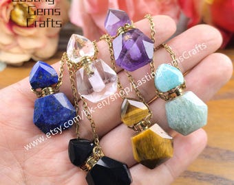 Crystal Essential Oil Diffuser Necklace, Chakra Healing Gemstone Pendant