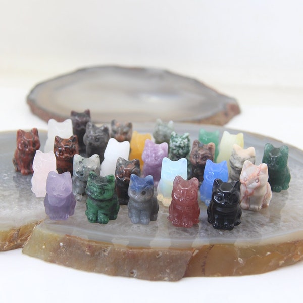 10pcs/lot 1.2 Inches Mini Crystal Cat Statue Home Decor,Healing Gemstone Carved Cat Figurine Reiki Quartz Cute Animal Sculpture Kids Gifts