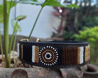 Leather Dog Collar, Beaded Dog Collar , Masai, Dog collar leather, Pet Gift, Personalized Dog Collar, Masai, Kenya, African Dog Collar, ID