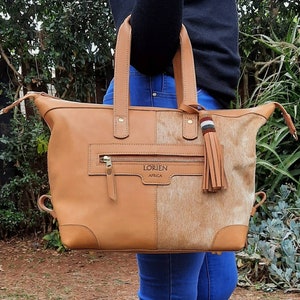 Personalized Leather Bag, Tote bag with zipper,  Brown Leather tote bag with zip, Tote bag for women, gift for her,  Handmade leather bag,