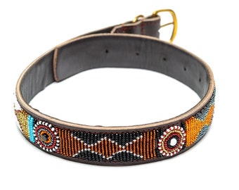 Leather Dog Collar, Beaded Dog Collar , Masai, Dog collar leather, Pet Gift, Personalized Dog Collar, Masai, Kenya, African Dog Collar, ID