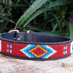 Dog Collar, Leather Dog Collar, Beaded Dog Collar , Masai, Dog collar leather, Pet Gift, Personalized Dog Collar,  African Dog Collar,