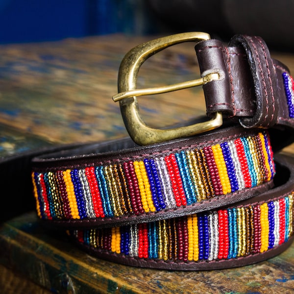 Masai belt, Leather belt, Beaded belt, Handmade belt, Maasai beaded leather belt, African beaded belt, Men belt, Casual belt, Boho belt,