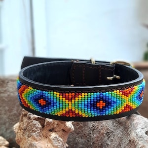 Dog Collar, Leather Dog Collar, Beaded Dog Collar , Masai, Dog collar leather, Pet Gift, Personalized Dog Collar,  African Dog Collar,